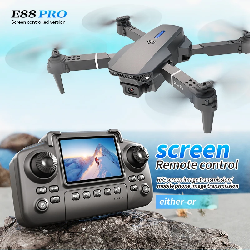 Rc Helicopter Electric - Profesjonalny dron E88 PRO z ekranem,